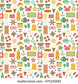 Colorful seamless pattern with summer icons.