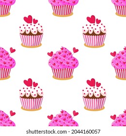 Colorful seamless pattern with sweet delicious cupcakes. Vector illustration