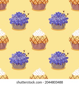Colorido patrón sin costura con deliciosos quequitos dulces. Ilustración del vector