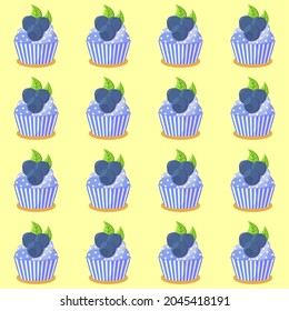 Colorful seamless pattern with sweet delicious cupcakes. Vector illustration