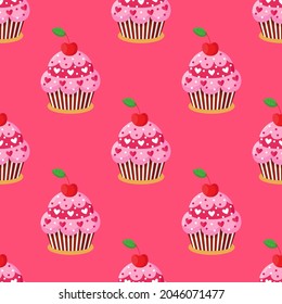 Colorful seamless pattern with sweet delicious cupcakes. Vector illustration