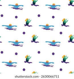 Padrão colorido sem emenda com nadadores e sereias.