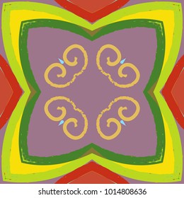 Colorful seamless pattern, symmetric grunge background. Abstract hand drawn modern art, digital brushstrokes painted texture. Freehand contemporary artwork for fabric, paper print. Vector illustration