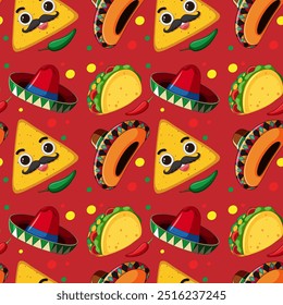 Padrão colorido sem emenda com tacos e sombreros