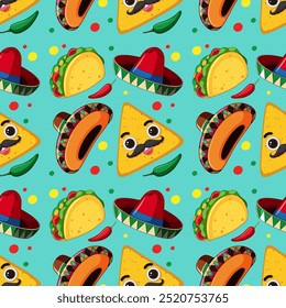 Padrão colorido sem emenda com tacos e sombreros