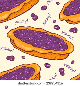Colorful seamless pattern with tasty blueberry pie