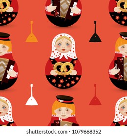 Colorful seamless pattern with traditional russian doll Matryoshka