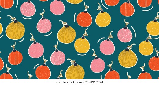 Colorful seamless pattern with tree balls. Vector illustration, background, wrapping paper for Christmas and New Year design.
