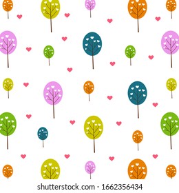 Colorful seamless pattern with tree and heart in cute vector image