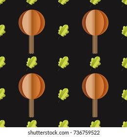 Colorful seamless pattern of trees and leaves cut out of paper Vector forest illustration on white background. Simple cartoon flat style. The best for design textile fabric paper, wallpaper, kids. 