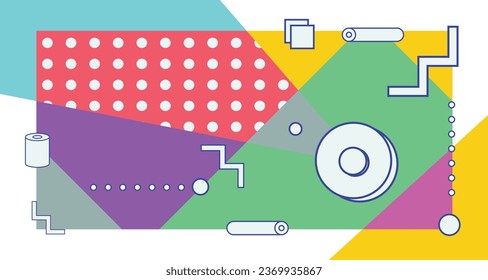 Colorful seamless pattern from triangles on the bright brush strokes background. 80' - 90's years design style. Trendy. Vector illustration - Shutterstock ID 2369935867