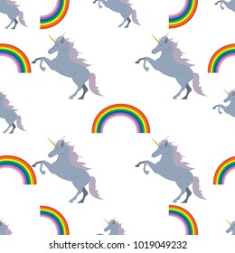 Colorful seamless pattern with unicorns and rainbows 