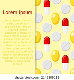 Patrón ininterrumpido colorido con varias píldoras en el fondo. Textura vibrante para ilustraciones médicas. Ilustración del vector