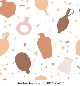 Colorful seamless pattern with vases and amphora silhouettes. Vector illustration.