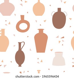 Colorful seamless pattern with vases and amphora silhouettes. Vector illustration.