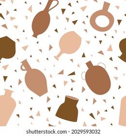 Colorful seamless pattern with vases and amphora silhouettes. Vector illustration.