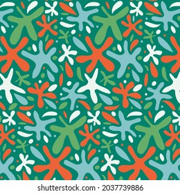 Colorful seamless pattern. Vector illustration. Blots on a green background. Print for printing on textiles, printing and interior decor.