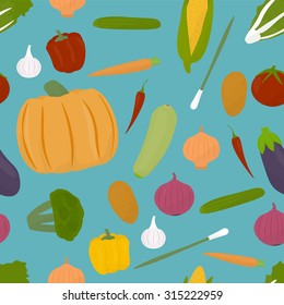 Colorful seamless pattern of vegetables. 