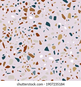 Colorful Seamless Pattern with Venetian Terrazzo. Marble Texture with Scattered Stone. Modern Minimalist Floor Tile Decoration. Abstract Trendy Vector Illustration