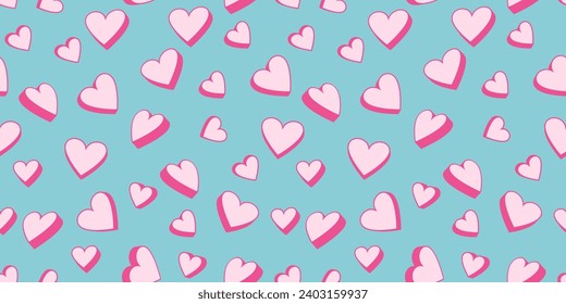 Colorful seamless pattern with vibrant cute cartoon hearts. Vector hand drawn simple creative illustration heart. Valentine, love background. Design for textile, fashion, fabric 