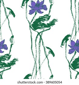 Colorful seamless pattern with watercolor lotus flowers and leaves. Stock vector illustration.