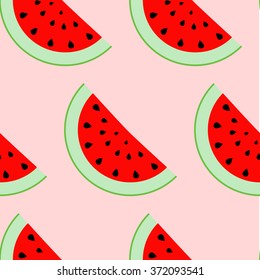 Colorful seamless pattern of watermelon slices. Vector illustration of summer sliced melon fruits. Eco food illustration.