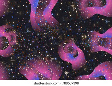 Colorful Seamless Pattern with white shiny Stars. Dark Starry Night. Part of Cosmos, Astronomy and Space Collection. 