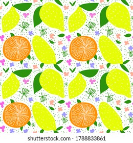 colorful seamless pattern withlemons and orange.