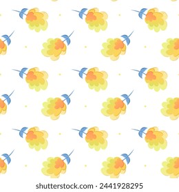 Colorful seamless pattern with yellow hydrangea in flat style. Pattern with flowers and dots