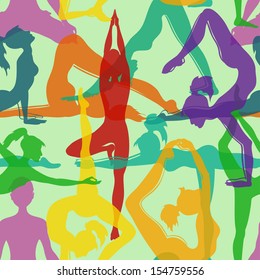 Colorful seamless pattern of yoga poses