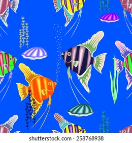 colorful seamless pattern,consisting of many marine fish.