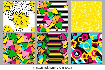 Colorful seamless patterns set. Geometric.  Vector illustration