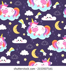 colorful seamless patterns with unicorns in cartoon style for kids. vector illustration