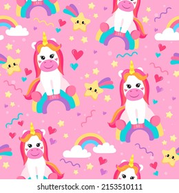 colorful seamless patterns with unicorns in cartoon style for kids. vector illustration