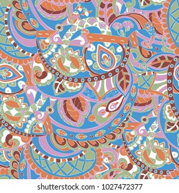 Colorful seamless patternwith. Indian ornament. Turkish cucumber