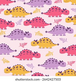 colorful seamless pinacosaurus cute  pattern design for kids apparel. This design is suitable for children's clothing textile industry
