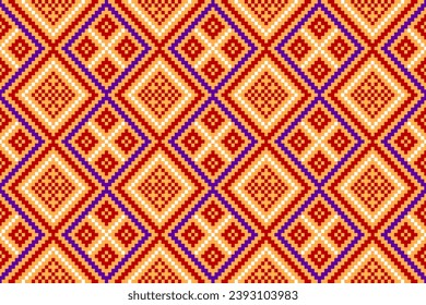 Colorful Seamless pixel pattern in tribal style. Geometric patterns, bright colors, designed for use in textiles, home decoration, backgrounds, wallpaper, cross stitch, fabric patterns.