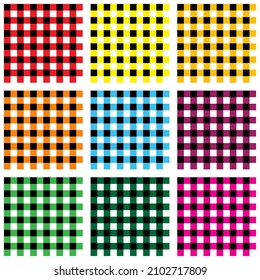 Colorful seamless plaid tablecloth gingham pattern collection on the white background. Vector illustration.