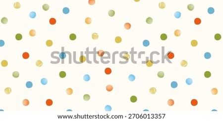Colorful seamless polka dot pattern with hand drawn watercolor circles. Playful multicolored dots create a funky abstract background for kids’ designs, wrapping paper, fabric prints,Y2K-style illustra