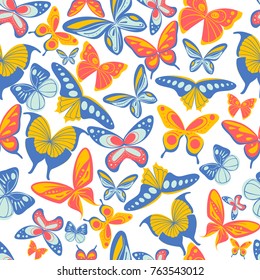 Colorful seamless print pattern with butterflies. Patterned wallpaper for scrapbooking. Vector illustration. Web site page and mobile app design