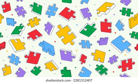 Puzzles blank template with linked rectangle grid. Jigsaw puzzle 9x6 size  with 54 pieces. Mosaic background for thinking game with join details.  Vector illustration. Stock Vector