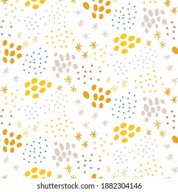 Colorful seamless repeat pattern with abstract elements. Strokes, stripes, dots. Creative cute illustration for textile or book covers, manufacturing, wallpapers, print, gift wrap, flooring.