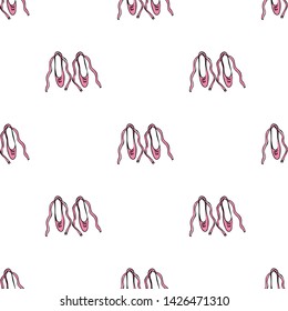 Colorful seamless repeating pattern ballet shoes children in beautiful style. Element equipment sports. Print surface design.
