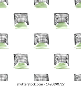 Colorful seamless repeating pattern children football goal in beautiful style. Element equipment sports. Print surface design.