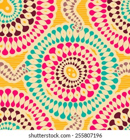 Colorful Seamless Rounded Shapes Pattern in Pink, Yellow and Emerald Colors