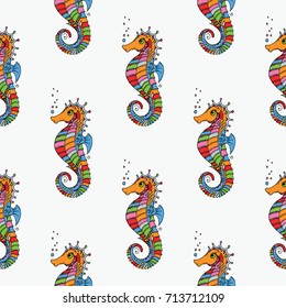 Colorful seamless sea life pattern with seahorse