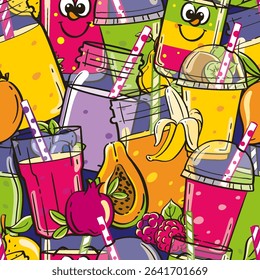 Colorful Seamless Smoothie Pattern with Fruits