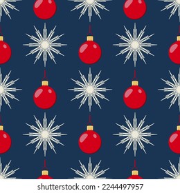 Colorful seamless snowflake patterns. Christmas dark blue background. Vector illustration template. Can be used for packaging. Abstract decorative pattern.