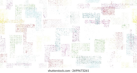 Padrão colorido sem manchas feito de grupo texturizado multicolorido de partículas e texturas granuladas. Padrão infinito para tecido, papelaria ou design digital.Vetor fundo decorativo.