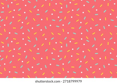 Patrón inconsútil colorido del espolvoreo con el confeti pastel juguetón en el fondo rosado para la fiesta de la diversión y los diseños del postre